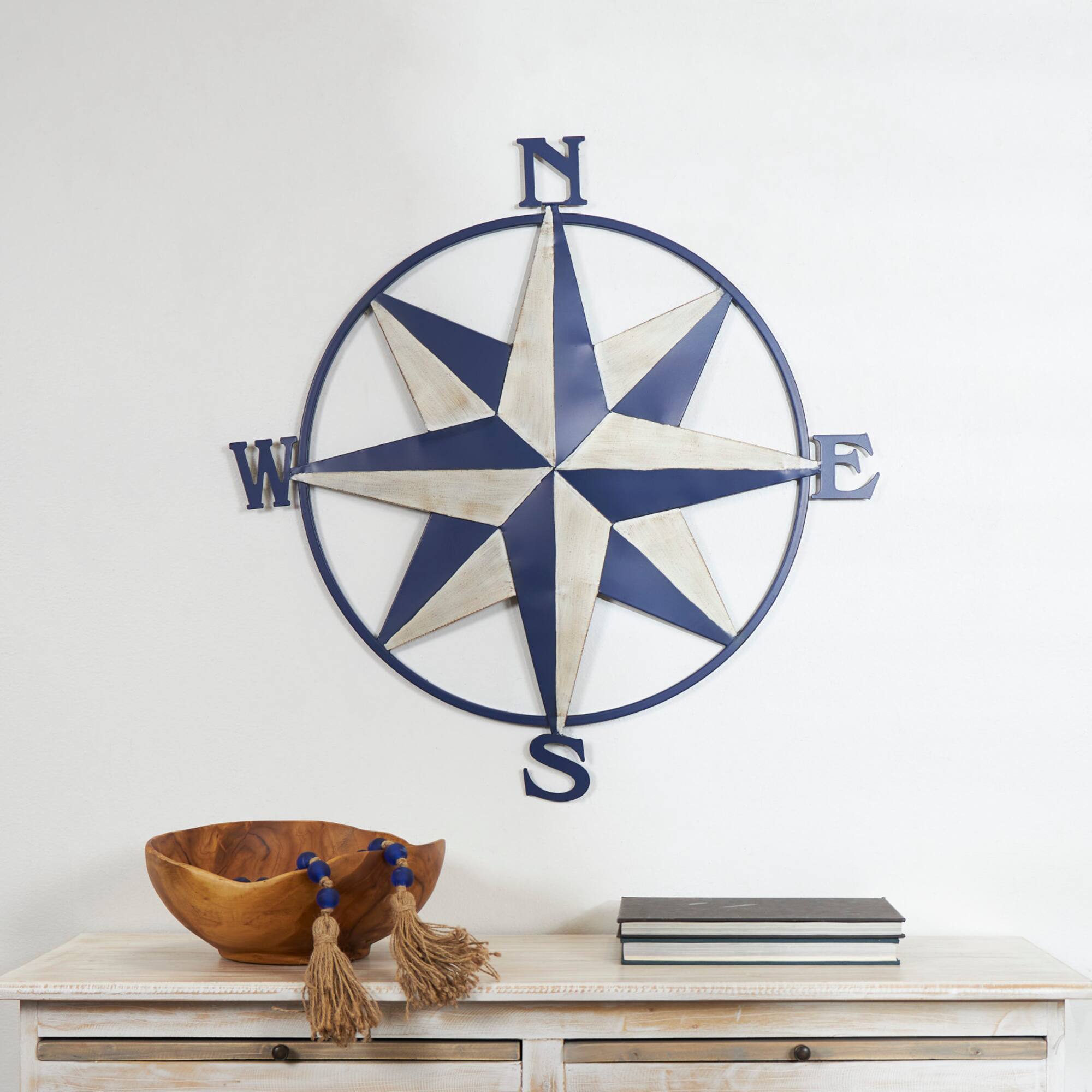 Blue & Cream Distressed Compass Wall Décor